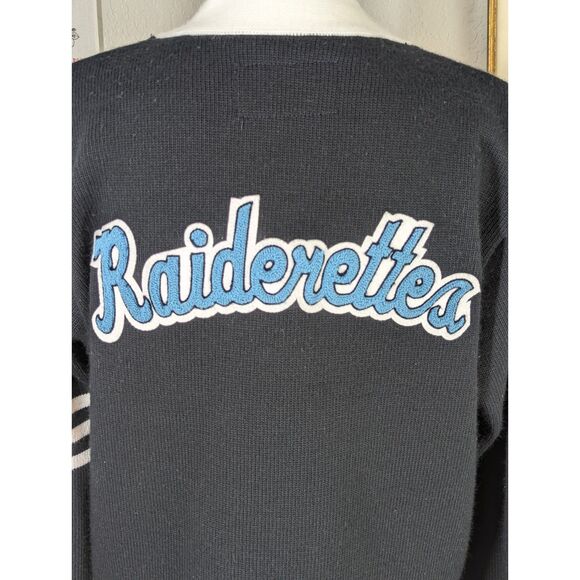 Academia Preppy High School Logo Raiderettes Cardigan Blue Button Size Wms S - Picture 3 of 13